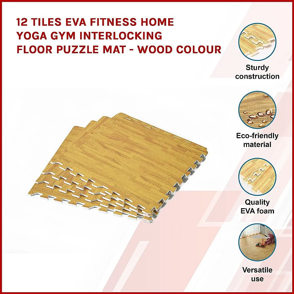 12 Interlocking EVA Foam Gym Floor Mats, 1cm Thick, Wood