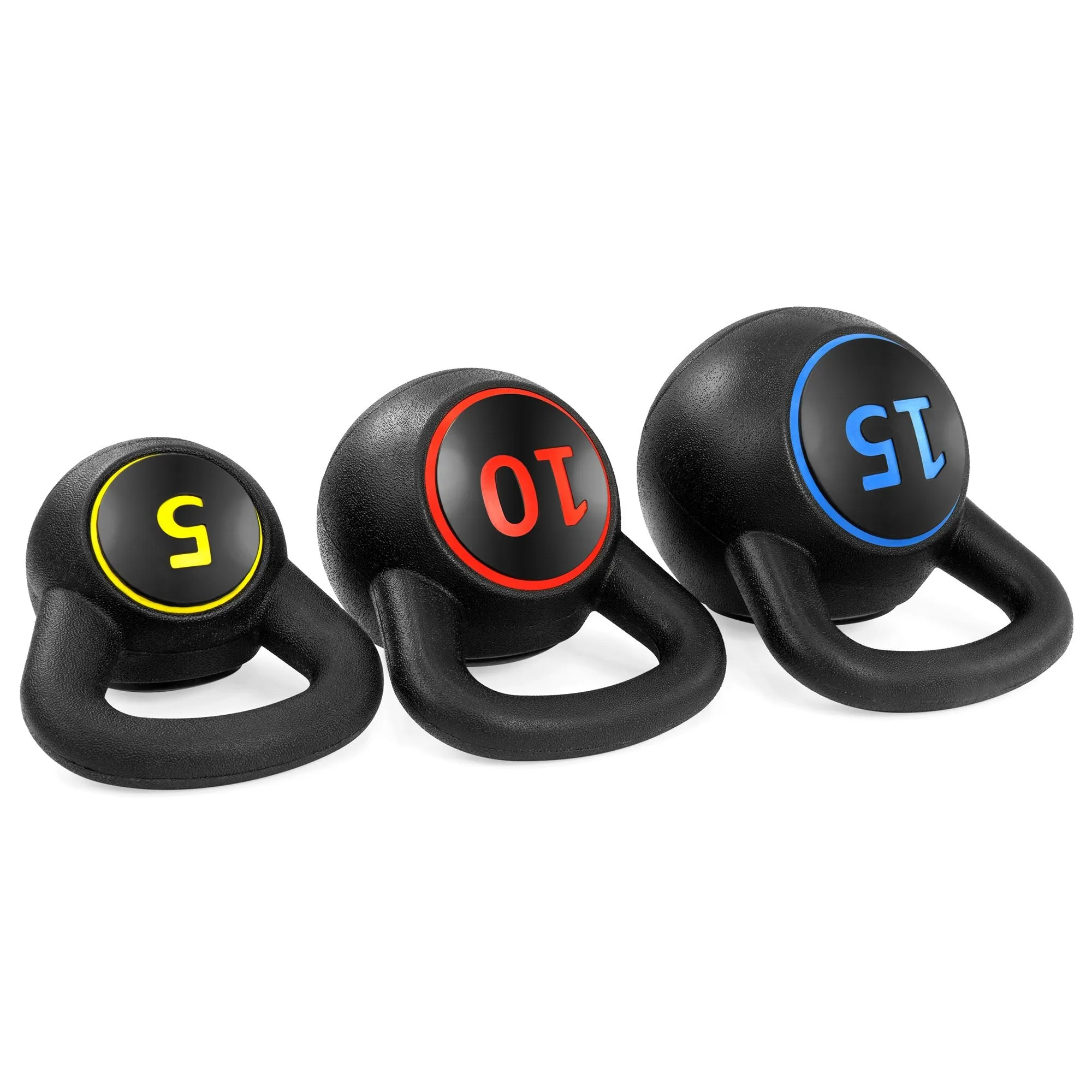 3-Piece Kettlebell Exercise Fitness Weights Set w/ Base Rack - Black