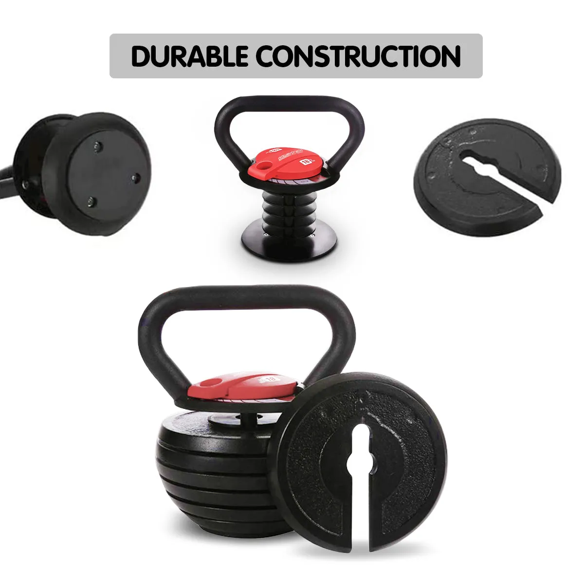 Adjustable 18kg Kettlebells, Quick Lock, Sturdy, Set of 2