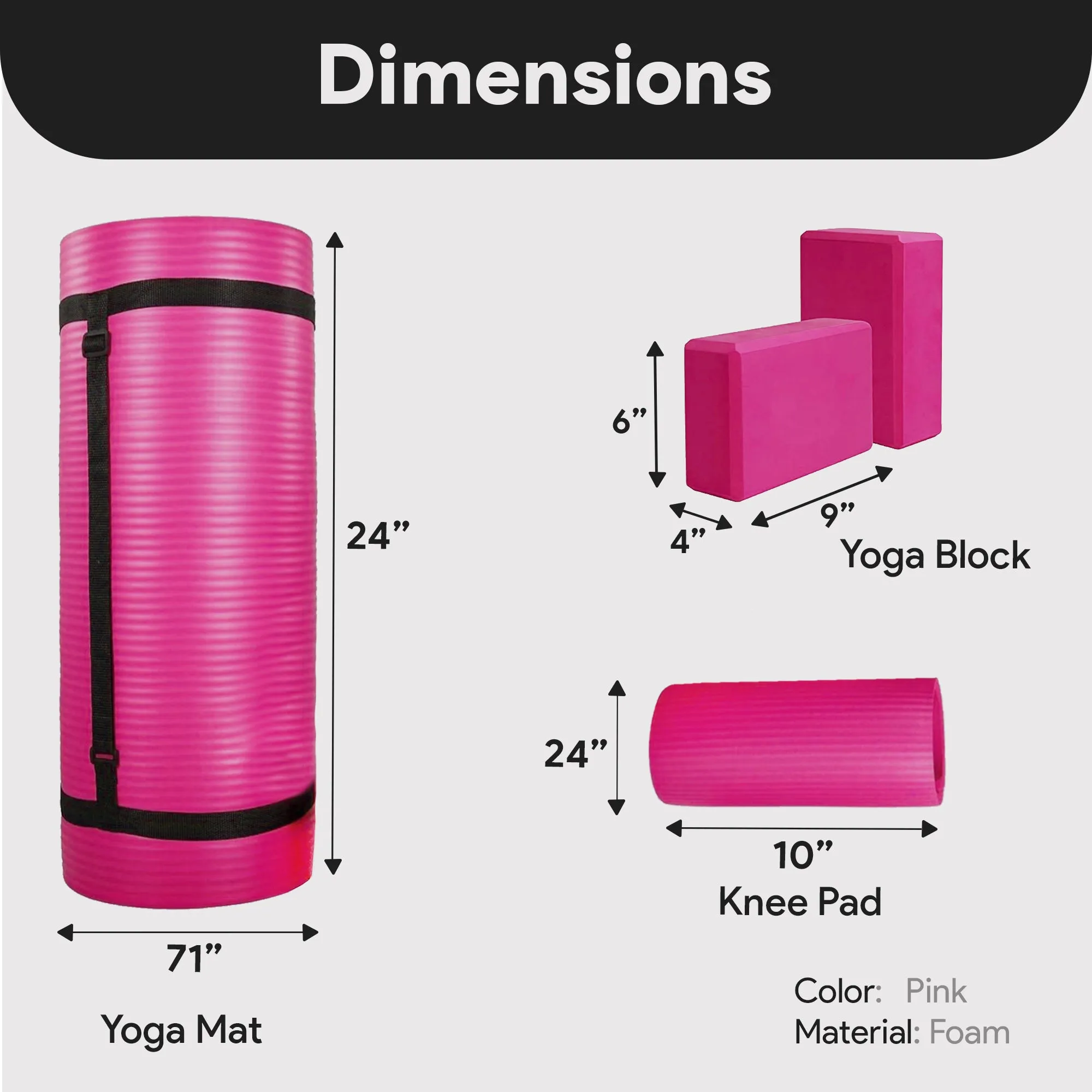 BalanceFrom 71"x24" Anti Tear Yoga Mat w/Strap, Knee Pad & Blocks,Pink(Open Box)