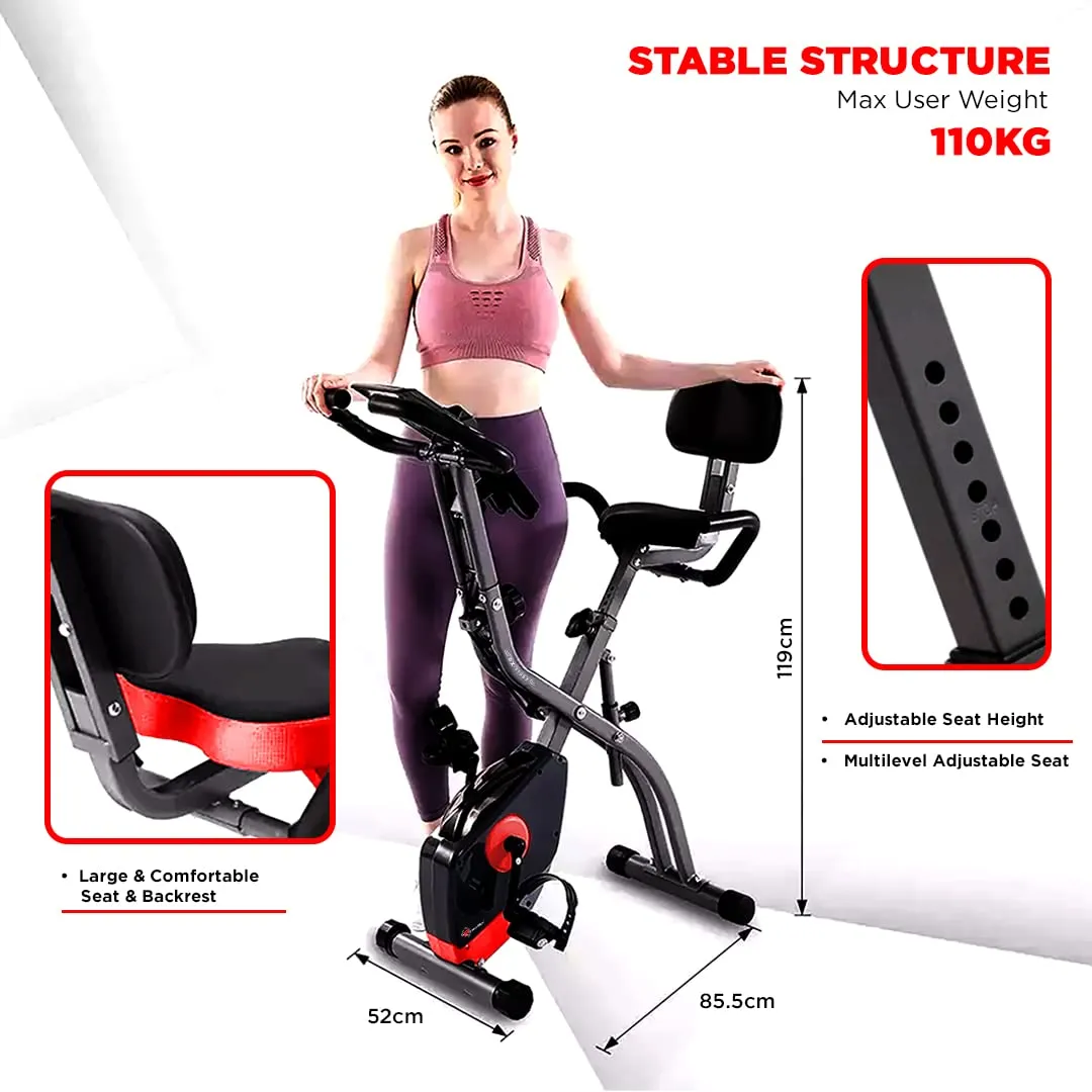 BX-110SX Stationary Exercise X Bike with 8-levels Magnetic Resistance | Indoor Upright Foldable Cycling Bike with Back and Arm Rests and LCD Monitor for Home Workout attractive bike