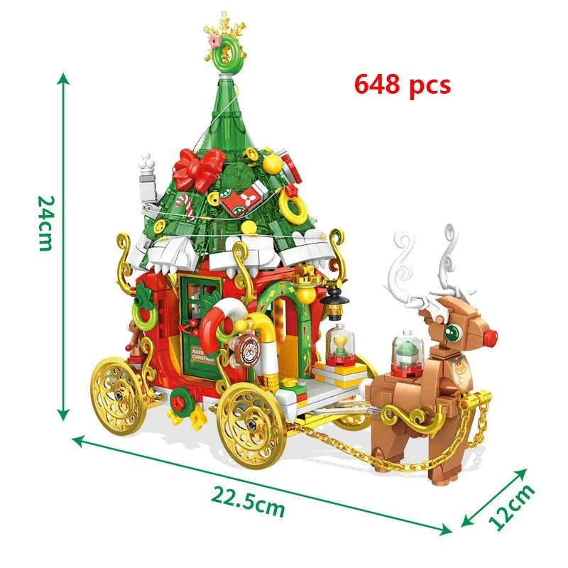 Christmas Tree Santa Claus Reindeer Xmas Stocking House Tower Building Blocks City Winter House Christmas Car Model Toys Gifts