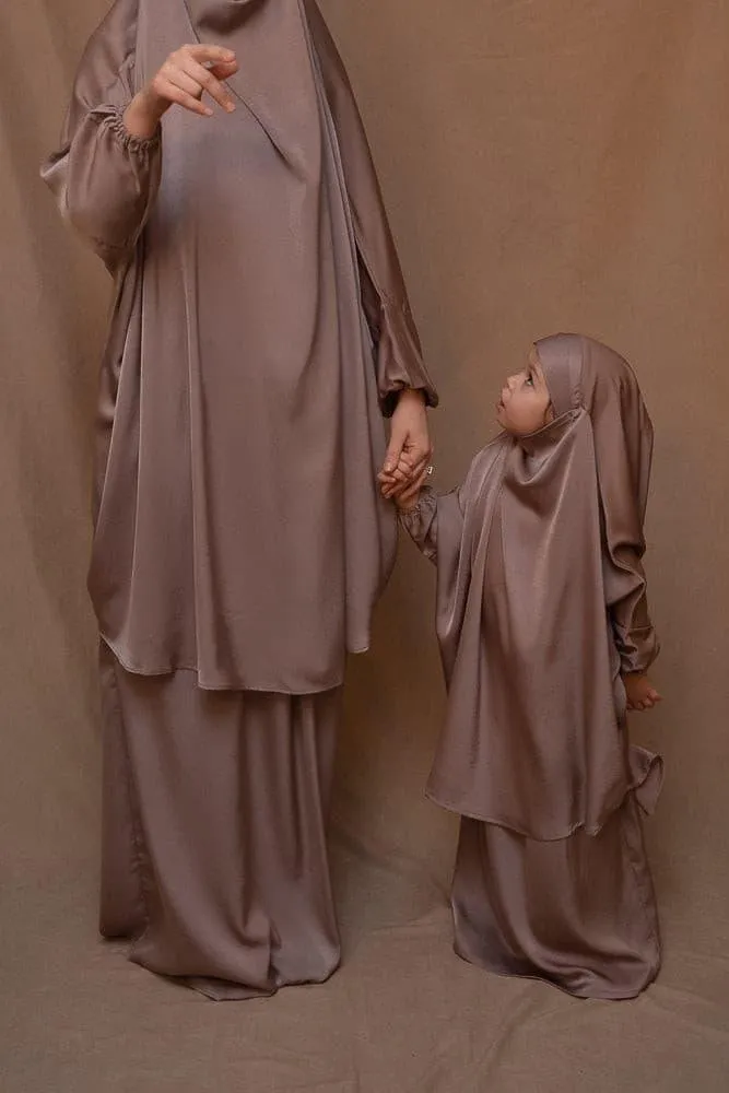 Elegant Satin Poly Gown with Versatile Khimar