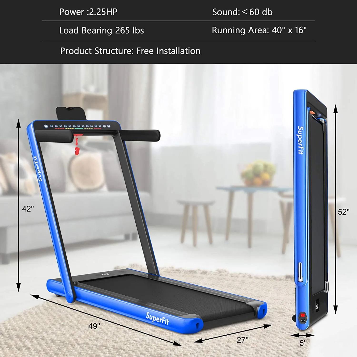 Goplus 2 in 1 Folding Treadmill with Dual Display, 2.25HP Under Desk Electric Pad Treadmill, Installation-Free, Bluetooth Speaker, Remote Control, Walking Jogging Machine for Home/Office Use