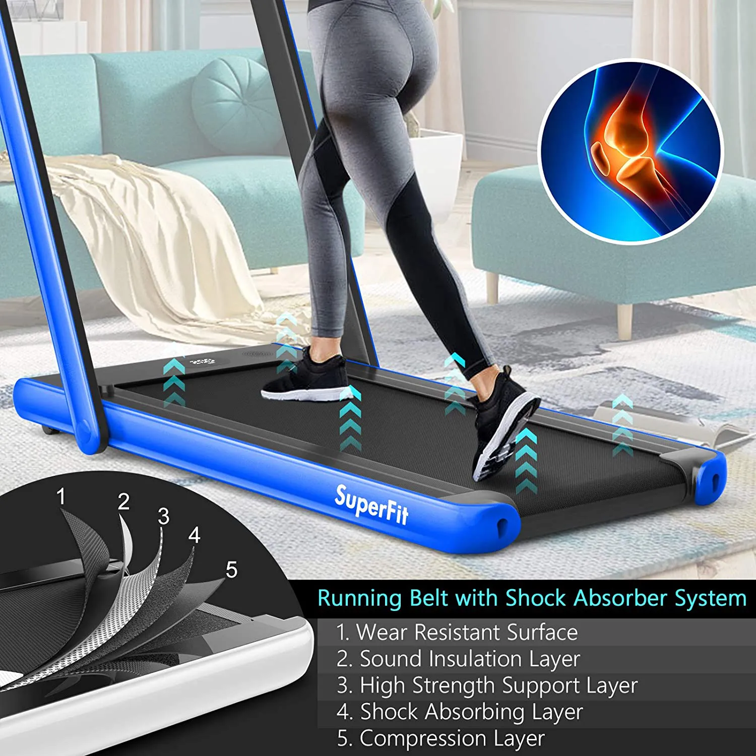 Goplus 2 in 1 Folding Treadmill with Dual Display, 2.25HP Under Desk Electric Pad Treadmill, Installation-Free, Bluetooth Speaker, Remote Control, Walking Jogging Machine for Home/Office Use