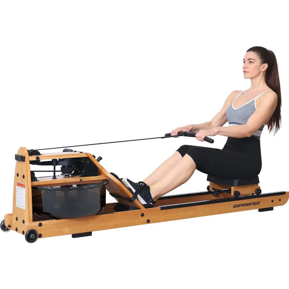 gorowingo Water Rowing Machine Rower,Wooden Indoor Row Machine with LCD Monitor for Home Cardio and Strength Exercise