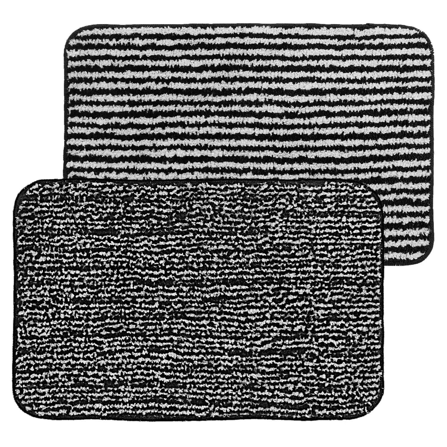 Kuber Industries Door mat | Microfiber Water Absorbant Floor Mat | Bold Stripes Pattern Entrance Mat for Kitchen, Bedside, Door, Living Room,60x40 cm, Pack of 2 (Black)