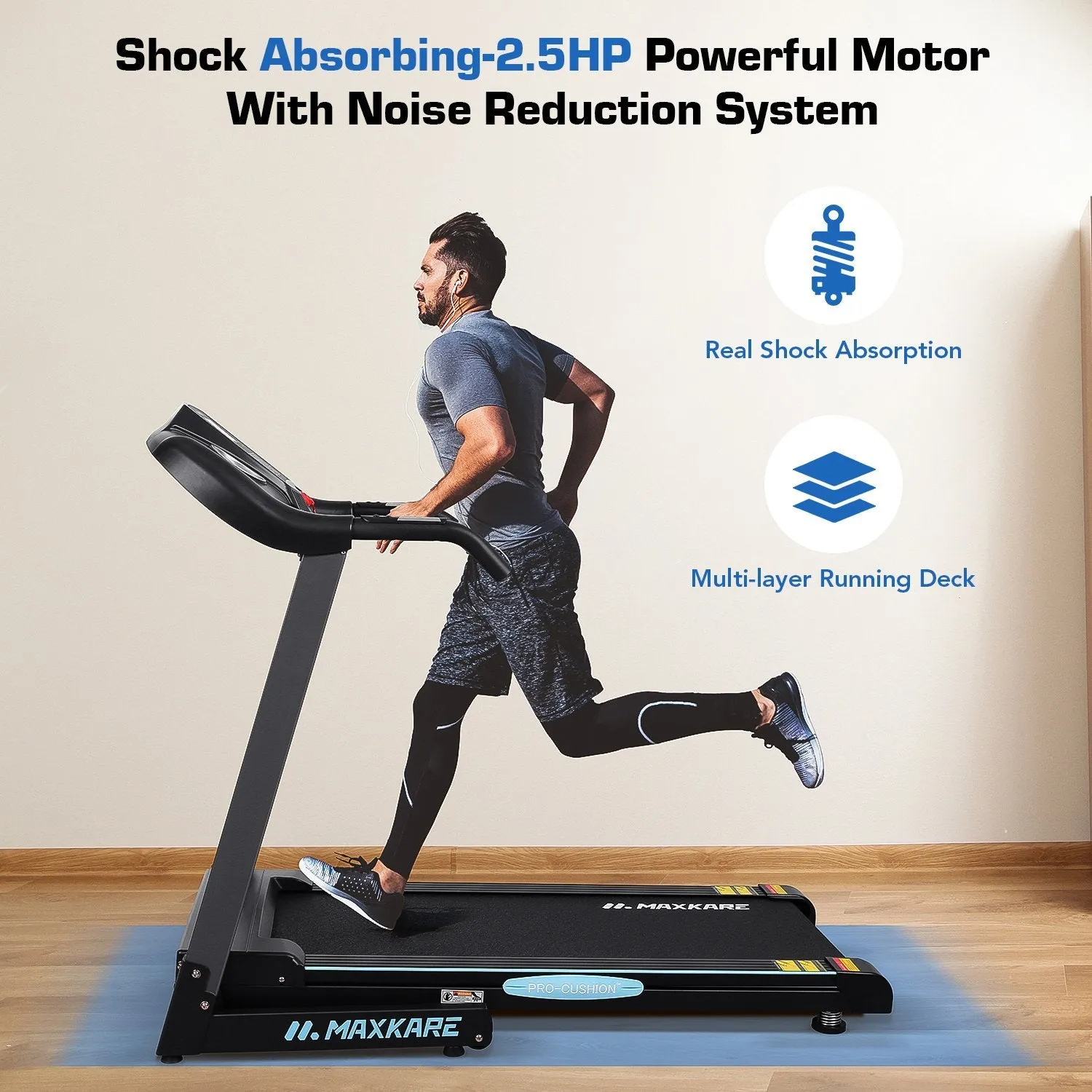 MaxKare Treadmill with 12% Auto Incline Folding Treadmill Running Machine 2.5 HP Power 8.5 MPH Speed with 15 Preset LCD Display for Home Use