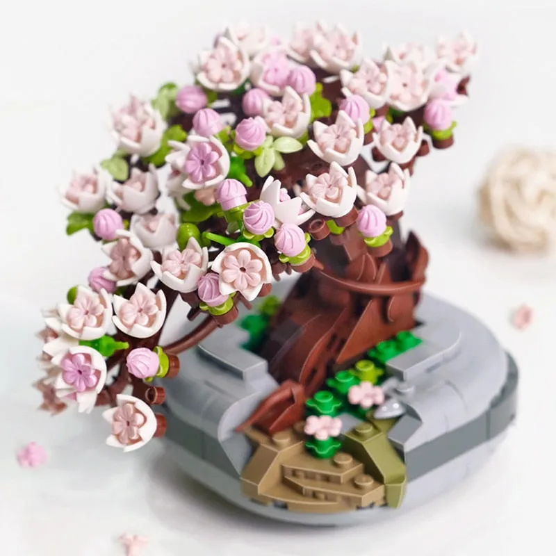 New Bouquet Potted Building Blocks Plant Cherry Tree Succulent Potted DIY Assembled Model Building Blocks Children's Toy Gift