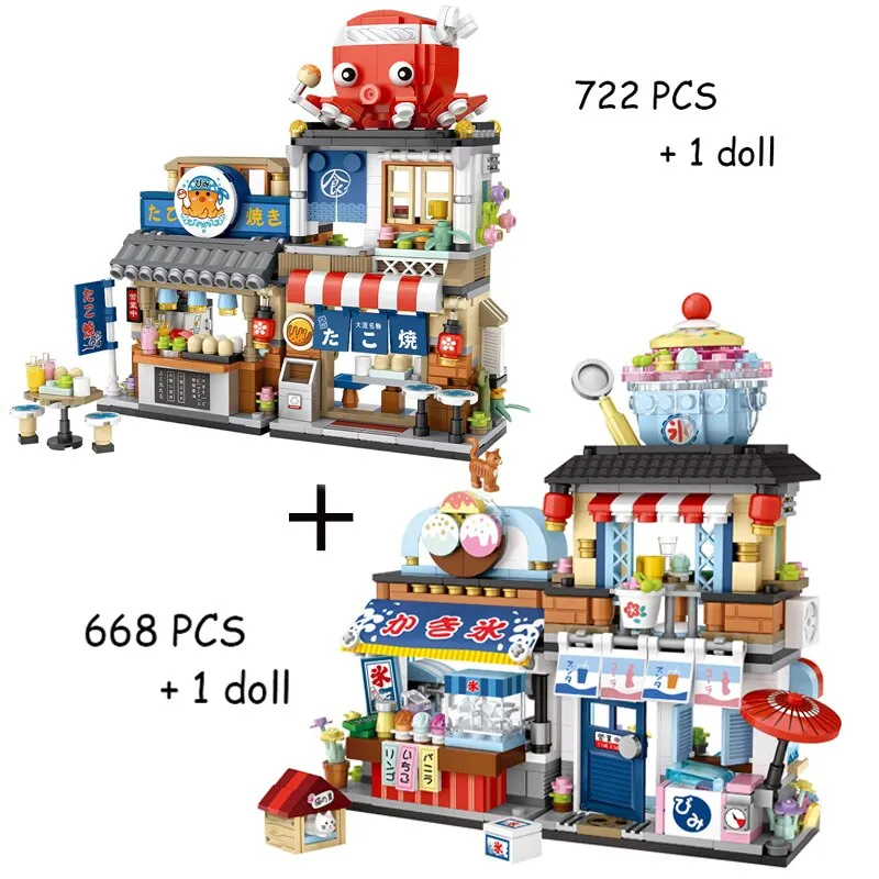 New LOZ Creative Sea Fish Food House Model Building Block MOC Retail Store With Figure Dolls Bricks Sets Boys Toys Kids Gifts