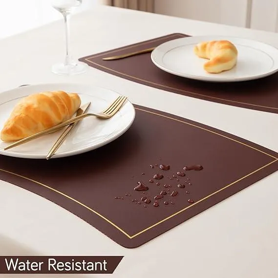 Premium Faux Leather Dining Table Mats, Deep Brown