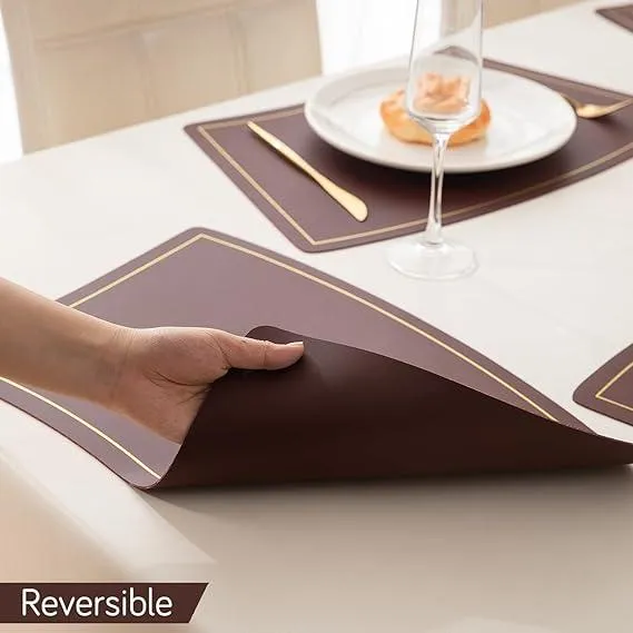 Premium Faux Leather Dining Table Mats, Deep Brown