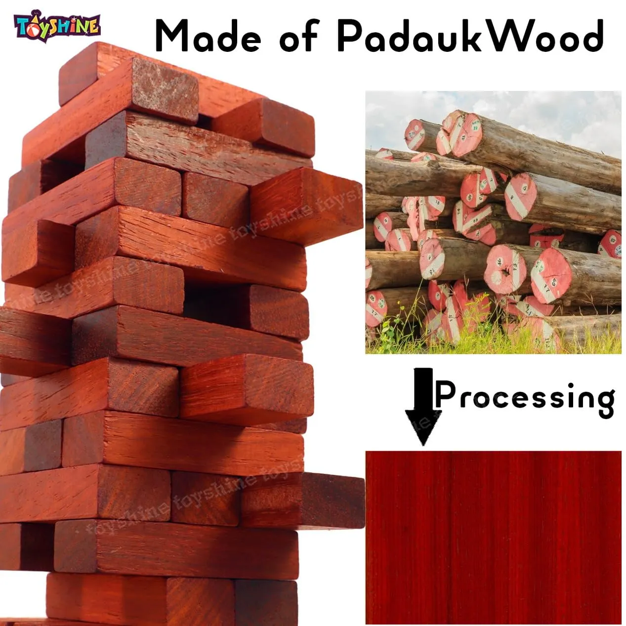 Toyshine Wooden Tower 54 Pcs Wooden Building Block, Stacking Game, Tumbling Tower Game for Kids Adult Boys Girls- Classic Padauk