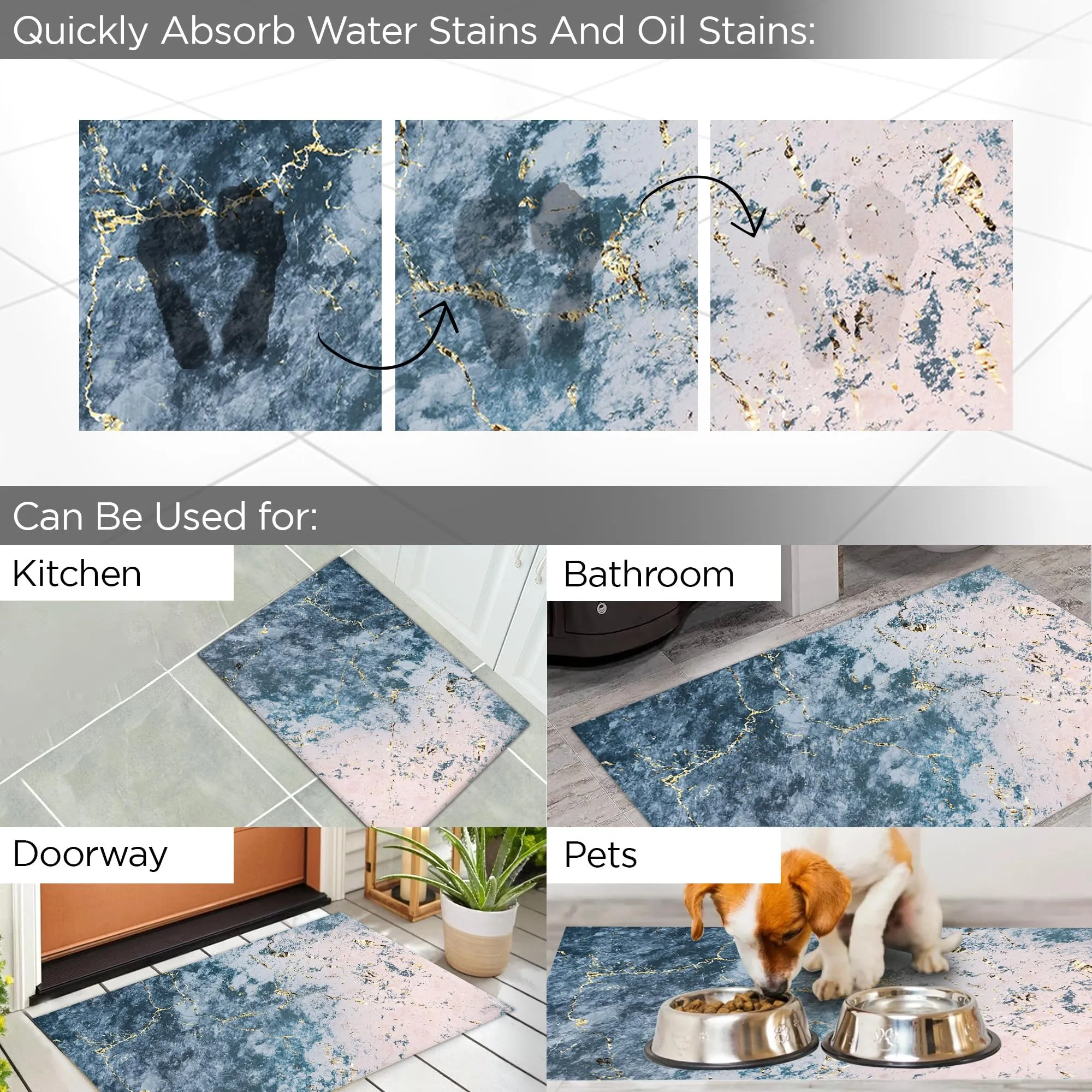 UMAI Polyester Rubber Bathroom Mat (40 * 60cm) Bath Mat | Anti Skid Mat for Bathroom Floor | Bathroom Accessories | Bathroom Mats Water Soak | Non Slip Mat for Bathroom | Floor Mat-Cloudy Print