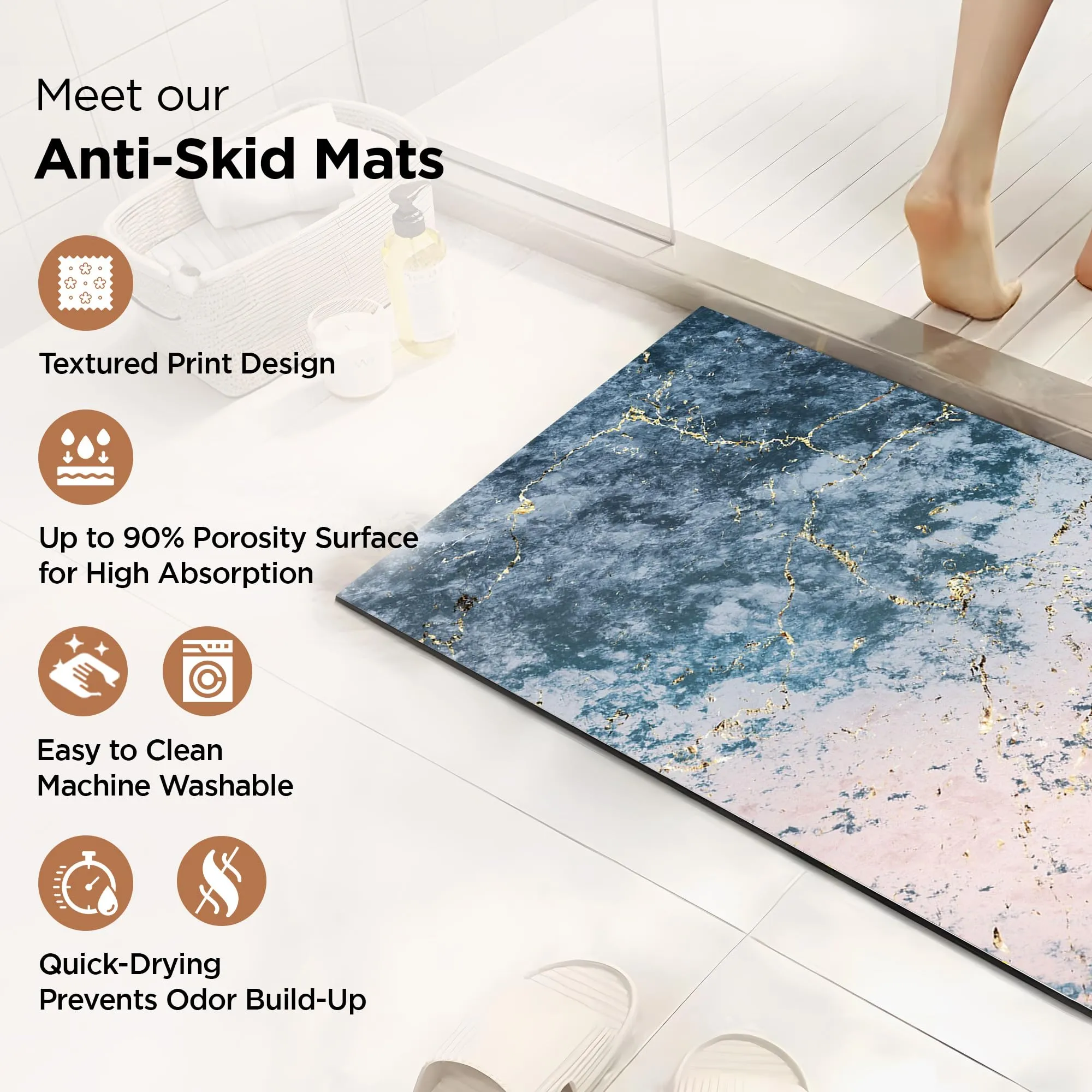 UMAI Polyester Rubber Bathroom Mat (40 * 60cm) Bath Mat | Anti Skid Mat for Bathroom Floor | Bathroom Accessories | Bathroom Mats Water Soak | Non Slip Mat for Bathroom | Floor Mat-Cloudy Print