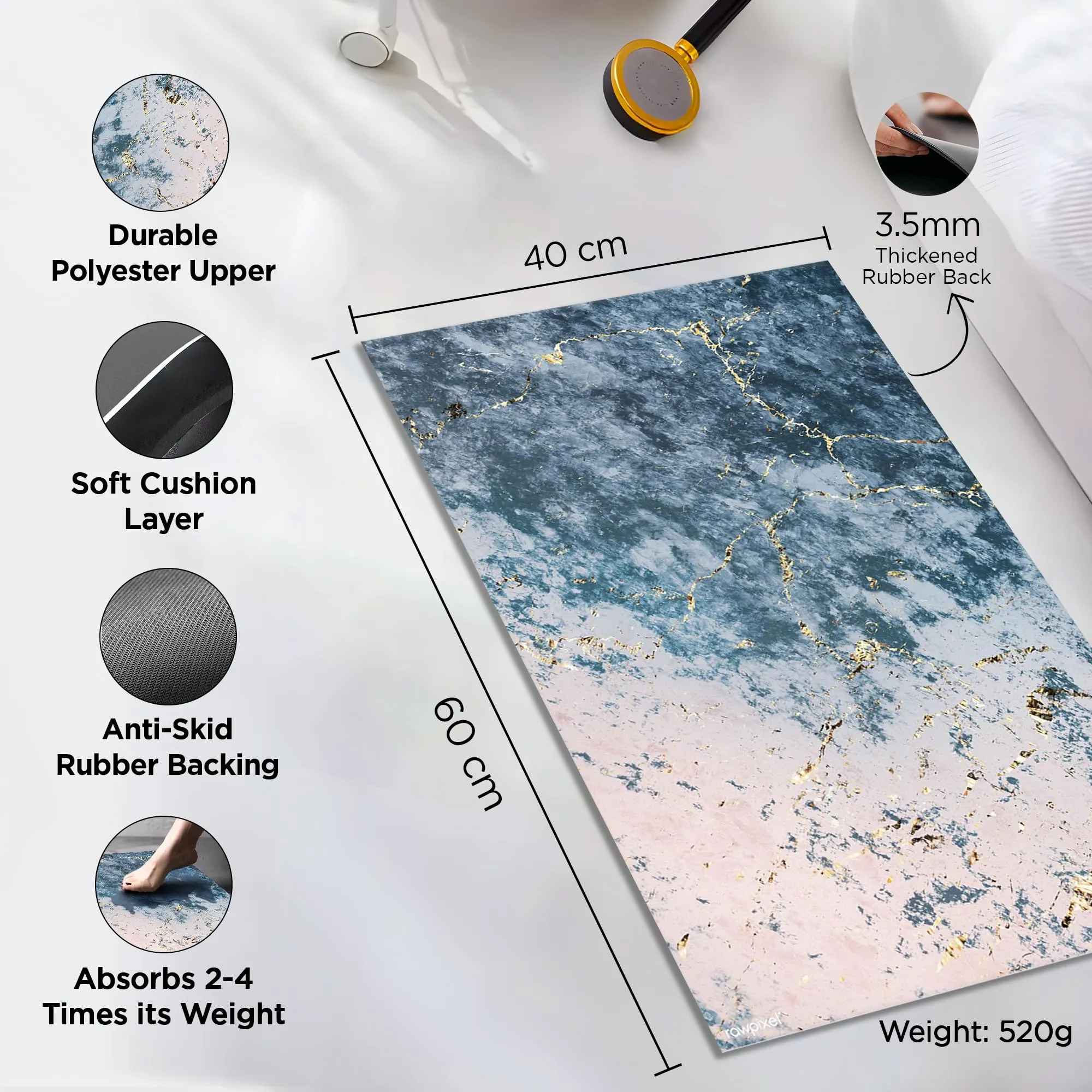 UMAI Polyester Rubber Bathroom Mat (40 * 60cm) Bath Mat | Anti Skid Mat for Bathroom Floor | Bathroom Accessories | Bathroom Mats Water Soak | Non Slip Mat for Bathroom | Floor Mat-Cloudy Print