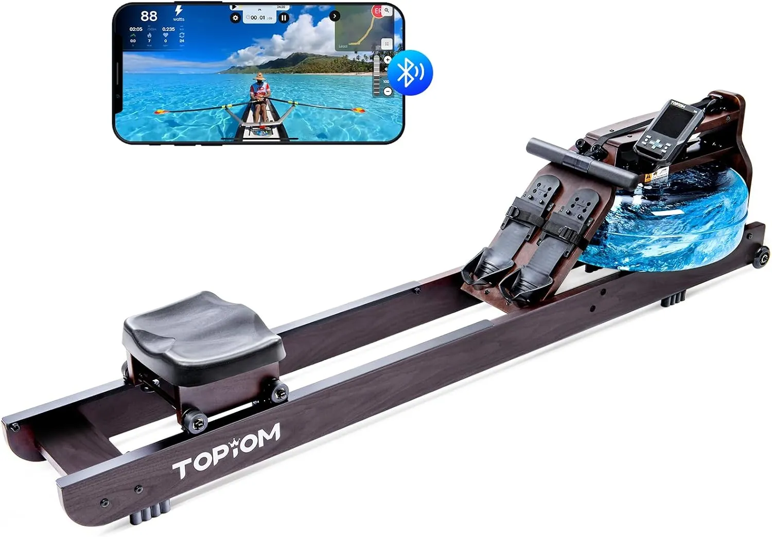 Water Rowing Machine with TM-3 Performance Monitor, 400 lbs Max Load